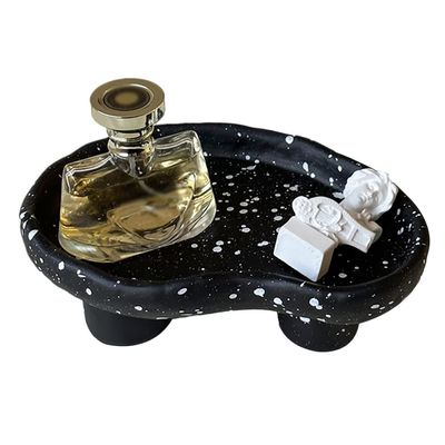 KITCISSL Coffee Table Decor Perfume Tray Jewelry Tray Ceramic Key Bowl for Entryway Table, Key Tray Candy Bowl Home Decorative Trays Key Phone Change Watches Candy Tray Ornaments (Color : Black A)