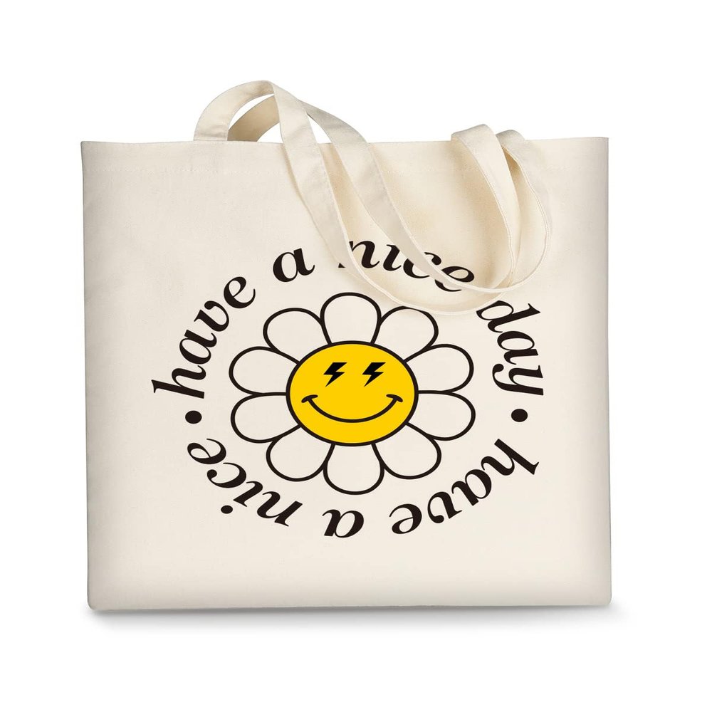 AUSVKAI Canvas Tote Bag Aesthetic for Women, Cute Trendy Have A Nice Day Reusable Cloth Cotton Bags with Handle for Grocery College Shopping Beach