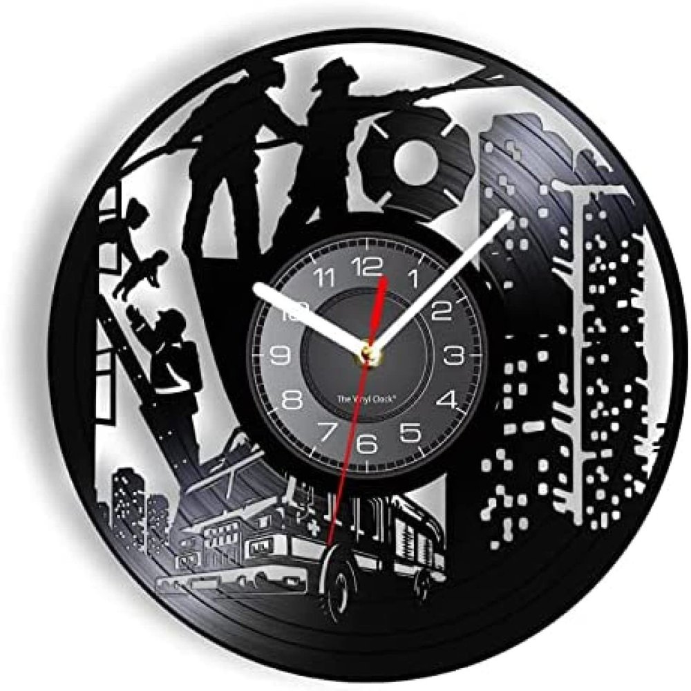 12 Inch Wall Vinyl Decorative Wall Clocks Station Department Vinyl Record Clock Watch Art First Responder Emergency Firefighter Fireman Room Dcor