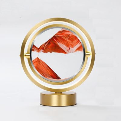 IMPREC Hourglass Table Lamp, 3D Hourglass Art Decorative Ornaments, Quicksand Painting Hourglass LED Art Decorative Sand Paintings Night Light Glass Hourglass Table Lamp Decoration (Color : Rojo)