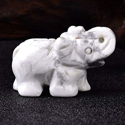 HXSCOO Handmade Carved Tangling Jade Elephant Gemstone Natural Crystal Figurine Good Luck Ornaments (Color : White Turquoise)