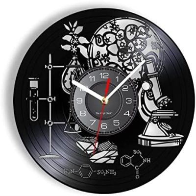 12 Inch Round Wall Clock Tools of Science Chemistry Lab Wall Decor Vinyl Record Wall Clock Biology Science Dopamine Molecule Vintage Clock Scientist Gift