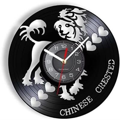 12 Inch Vinyl Record Wall Clock Chinese Crested Dog Modern Design Wall Clock Pet Shop Grooming Puppy Artwork Dogs Breed Vinyl Record Wall Clock Dog Lover Gift