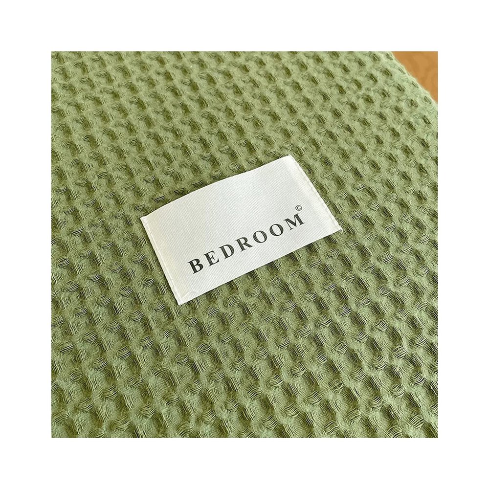 TEVTEV Luxury Fitted Sheet Soft Comfortable Waffle 100% Cotton 11.81" Deep Pocket Bottom Bed Sheets Mattress Cover Queen/King Super King 1 Piece (Color : Green A, Size : 150x200x30cm+48x74cmx2)