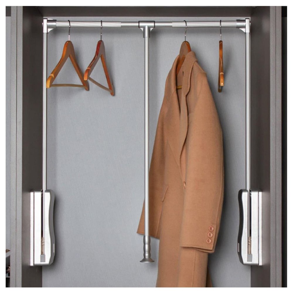 CHALKE Telescopic Hanger Pull-Down Wardrobe Trolley, Damping Cache Cloakroom Storage Bracket, Adjustable Width Fits Most Wardrobes, Load Capacity 20KG (Size : 830-1150mm)