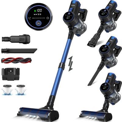 VYKLO V8 Cordless Vacuum Cleaner, Powerful Suction Stick Vacuum, 55Mins Runtime, Wireless Lightweight Handheld Vacuum Cleaner for Home, Hardwood Floor, Carpet, Car, Pet Hair Cleaning (Blue)