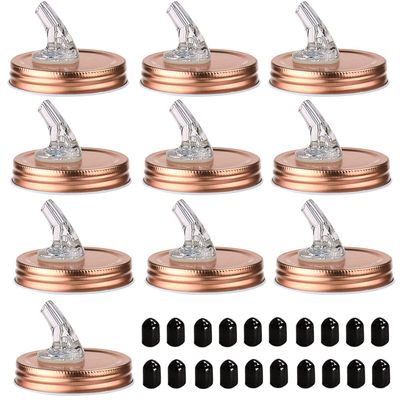 Mason Jar Pour Spouts. free flow Mason Jar Pour Spouts, mason jar for spout regular mouth size 70mm dispenser germination cover. Suitable for any liquid. Leak-Proof 10-Pack + 20 Black Lid Caps (10