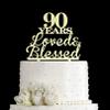 JIEEIN 90 Years Loved & Blessed Cake Topper - 90th Birthday, Wedding Anniversary Party Decorations - Mirror Gold Acrylic view 1