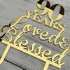 JIEEIN 90 Years Loved & Blessed Cake Topper - 90th Birthday, Wedding Anniversary Party Decorations - Mirror Gold Acrylic view 2