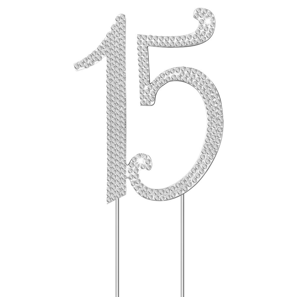 Rhinestone Cake Topper for Birthday Anniversary Elegant Silver Decoration Reusable for Parties and Celebrations