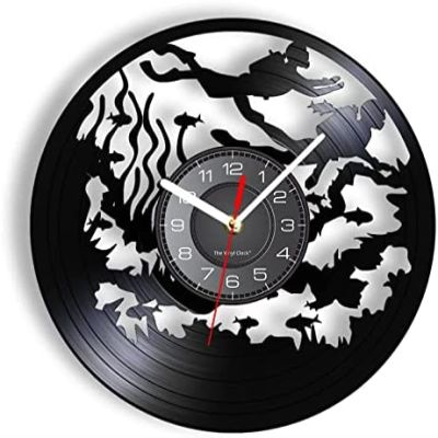 12 Inch Vinyl Record Wall Clock Underwater Diving Vinyl LP Wall Clock Underwater World Fish Coral Natural Themed Laser Cut Wall Watch Divers Best Gift