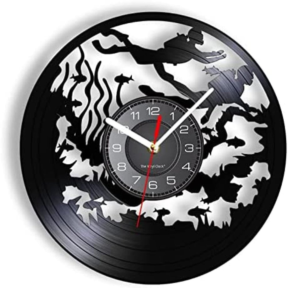 12 Inch Vinyl Record Wall Clock Underwater Diving Vinyl LP Wall Clock Underwater World Fish Coral Natural Themed Laser Cut Wall Watch Divers Best Gift