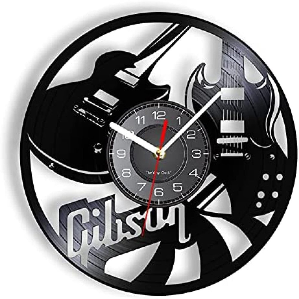 12 Inch Vinyl Record Wall Clock Guitars Gramophone Record Wall Clock Musical Instrument Vinyl Art-Wall Decoration Rock N Roll Gift for Musicians