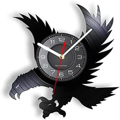 12In Wall Clock Silent Non-Ticking Eagle Silhouette Wall Clock Wall Decor Animal Bird Vinyl Album Record Wall Watch Black Hanging Non-Ticking Artwork