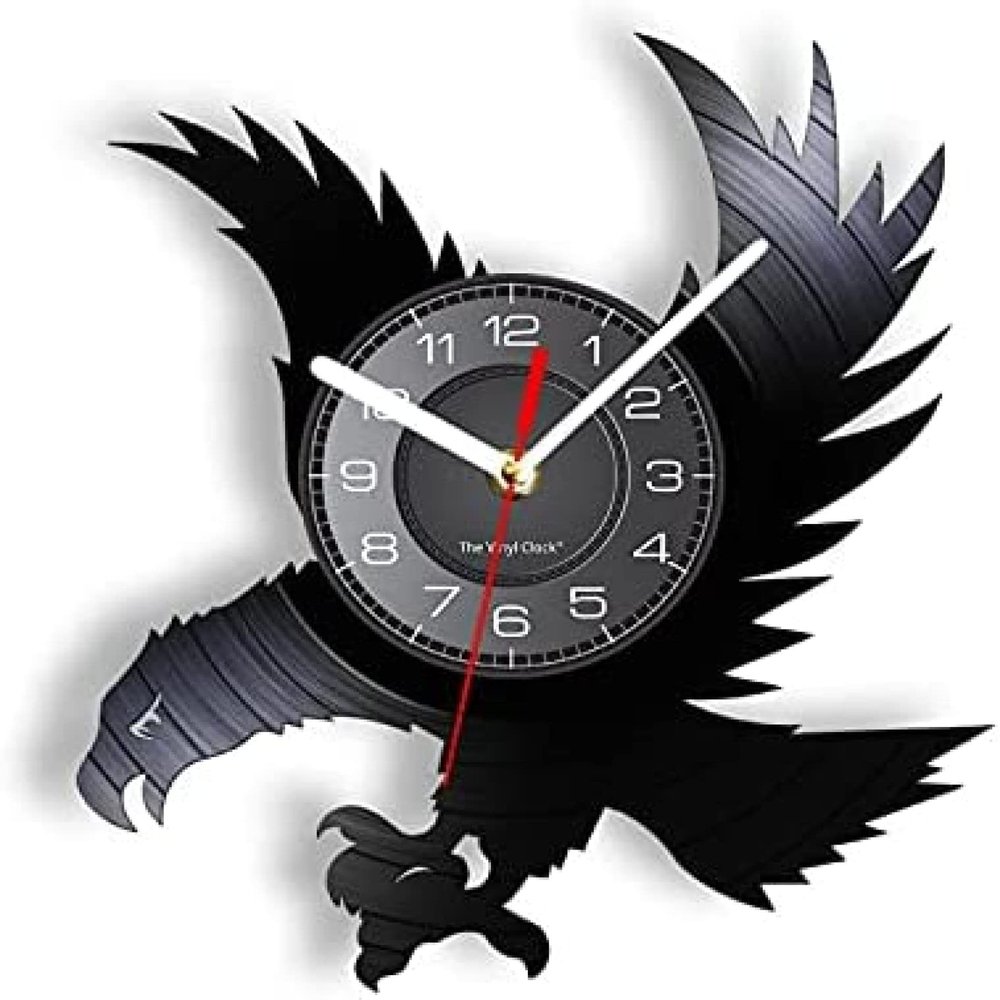 12In Wall Clock Silent Non-Ticking Eagle Silhouette Wall Clock Wall Decor Animal Bird Vinyl Album Record Wall Watch Black Hanging Non-Ticking Artwork