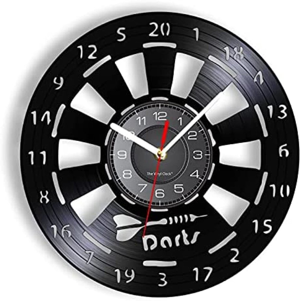 12 Inch Wall Vinyl Decorative Wall Clocks Darts Game Pub Vinyl Record Wall Clock Man Cave Game Room Decoration Retro Wall Watch Dart Board Bar Night Club Hanging Decor