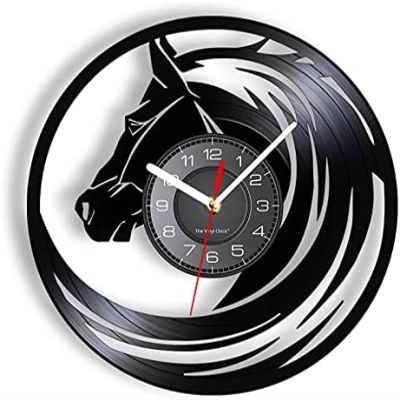 12 Inch Wall Vinyl Decorative Wall Clocks Horse Vintage Vinyl LP Decorative Wall Clock Pony Steed Wild Animal Wall Watch Laser Cut Disk Crafts Silent Living Room Decor