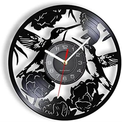 12 Inch Wall Vinyl Decorative Wall Clocks Birds & Flowers Wall Clock Animal Plant Nature Gramophone Record Wall Watch Laser Etched Vinyl Timepieces