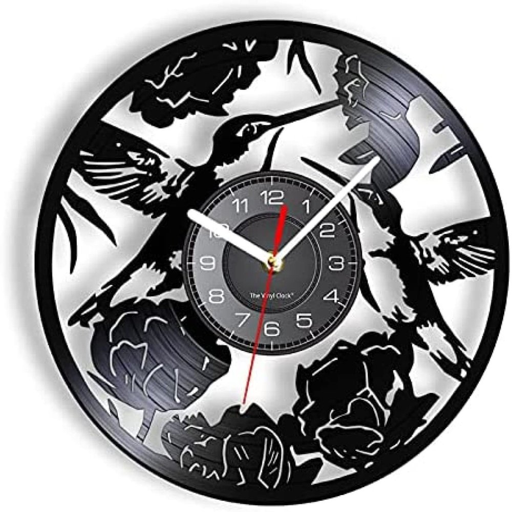 12 Inch Wall Vinyl Decorative Wall Clocks Birds & Flowers Wall Clock Animal Plant Nature Gramophone Record Wall Watch Laser Etched Vinyl Timepieces