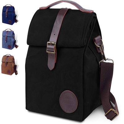 ASEBBO Insulated Lunch Bag for Women & Men - Reusable & Leak Proof Lunch Box Cooler Bag for Work, Beach, Travel for Adults with Shoulder Strap, Father's Day Gift - Waxed Canvas (Black) - Reusable Bag