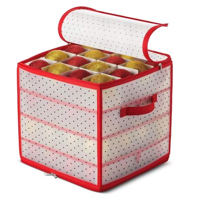 NOBRIM Cube Compartments Plastic Christmas Balls Ornament Storage Box with 2 Sided Dual Zip Closure Keeps 64 Holiday Balls Toys Box