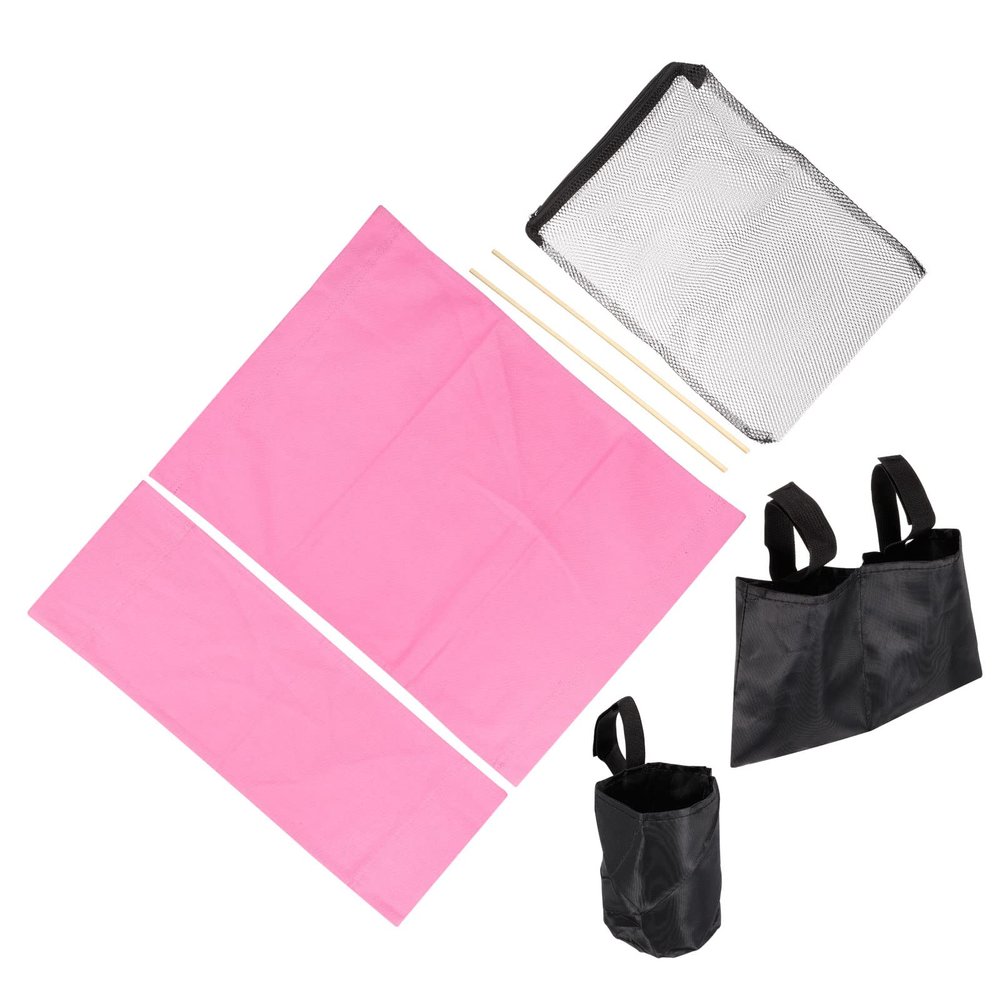 PATIKIL Director Chair Accessories Set, 5in1 Set Makeup Chair Canvas Replacement Kit and Portable Side Storage Bags, Hanging Mesh Bag, Pink