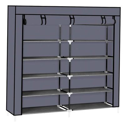 7 Tier Shoe Rack with Dustproof Cover, 36 Pairs Portable Vertical Double Row Shoe Rack Storage Organizer with Nonwoven Fabric Cover Cabinet for Closet & Entryway, Gray