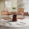 Alunaune Modern Mid Century Dining Chairs Set of 2, Upholstered Natural Rattan Kitchen Chairs Accent Chair, Armless Side Chairs with Metal Chrome Legs for Bedroom Living Room-Brown view 3