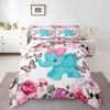 Kawaii Elephant Bedding Set Girls Butterfly Comforter Set Queen Cute Animal Bedding Comforter Sets Purple Pink Rose Flower Duvet Insert Floral Blossoms Quilted Duvet with 2 Pillowcases Soft view 1