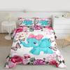 Kawaii Elephant Bedding Set Girls Butterfly Comforter Set Queen Cute Animal Bedding Comforter Sets Purple Pink Rose Flower Duvet Insert Floral Blossoms Quilted Duvet with 2 Pillowcases Soft view 3