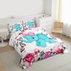 Kawaii Elephant Bedding Set Girls Butterfly Comforter Set Queen Cute Animal Bedding Comforter Sets Purple Pink Rose Flower Duvet Insert Floral Blossoms Quilted Duvet with 2 Pillowcases Soft view 4