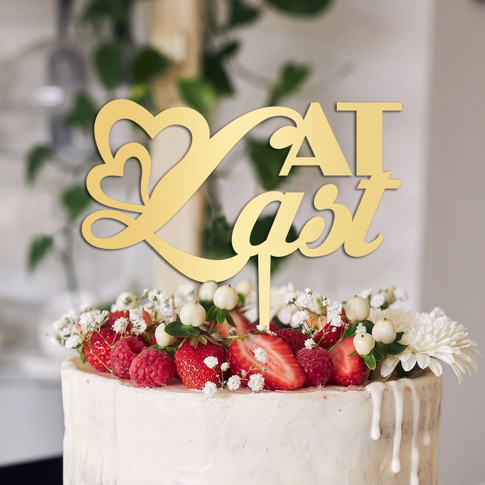 At Last Wedding Cake Topper Art Font Wedding Cake Toppers Gift For Bride Groom Word Art Cake Decor Bridal Shower Anniversary Party Decoration Cake Supplies