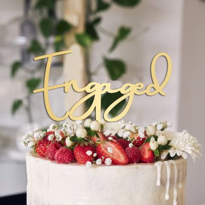 Engaged Wedding Cake Toppers Gift For Bride Groom Word Art Rustic Cake Decor Elegant Cake Toppers Bridal Shower Anniversary Party Decoration Cake Supplies