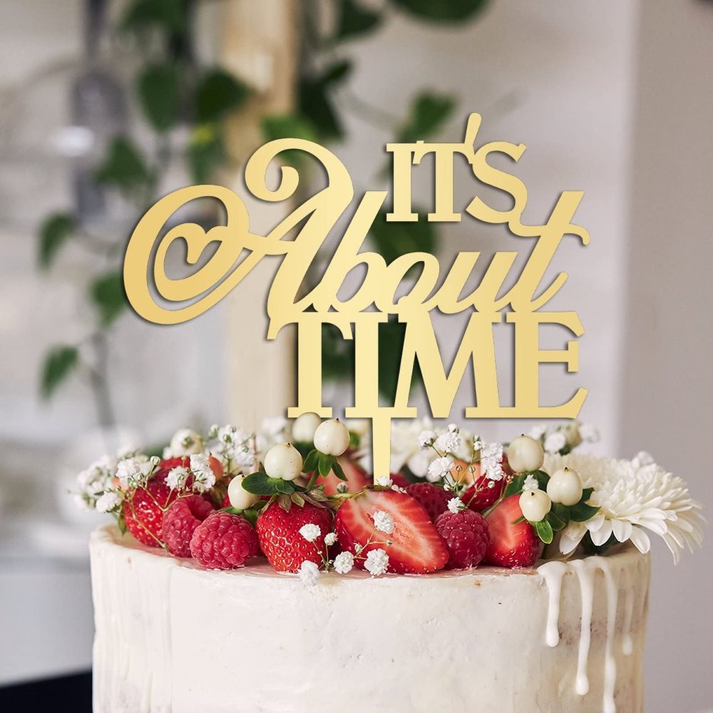 It's About Time Cake Toppers Gift For Bride Groom Modern Rustic Cake Decor Couple Wedding Cake Toppers Bridal Shower Engagement Party Decoration Cake Supplies