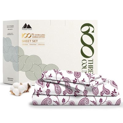 Mayfair Linen 100% Egyptian Cotton Printed Sheets Full Size Bed Set - 4 PC 600 Thread Count Full Sheets Set (Paisley Print), Ultra Soft, Cooling, 16" Deep Pocket Sateen Weave Luxury Hotel Bedsheet