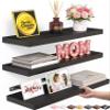 BAYKA Floating Shelves for Wall, Wall Mounted Rustic Wood Shelves for Bathroom, Bedroom, Living Room, Kitchen, Hanging Shelf for Books/Storage/Room Decor with 22lbs Capacity (Black, Set of 3, 15.7in) view 1
