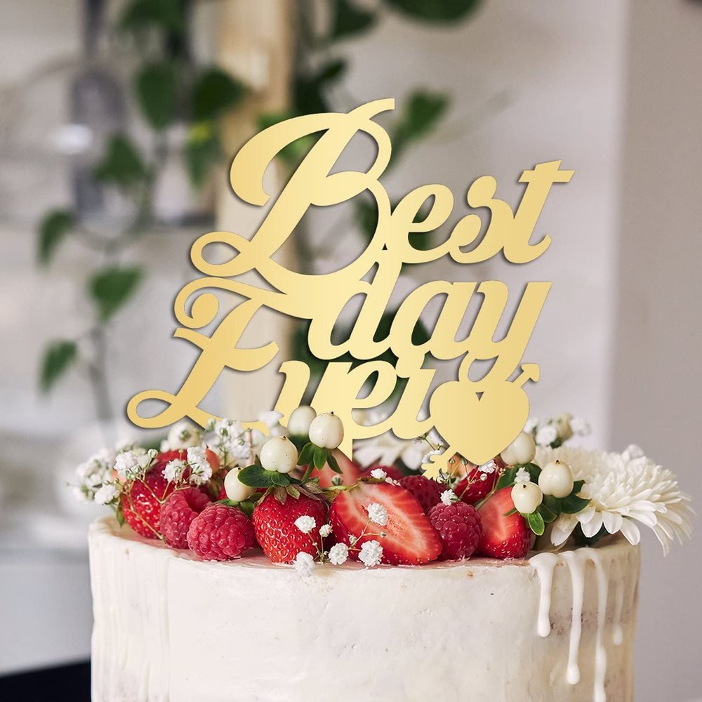 Best Day Ever Cake Topper Gift For Bride Groom Word Art Cake Decor Custom Cake Toppers Anniversary Engagement Party Decoration Cake Supplies