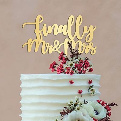 Finally Mr & Mrs Cake Toppers Gift For Brides Word Art Wedding Cake Toppers Elegant Rustic Cake Decor Anniversary Engagement Party Decoration Cake Supplies