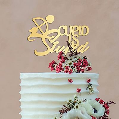 Cupid Is Stupid Wedding Cake Toppers Gift For Bride Groom Modern Rustic Cake Decor Monogram Wedding Cake Topper Anniversary Engagement Bridal Shower Party Decoration Cake Supplies