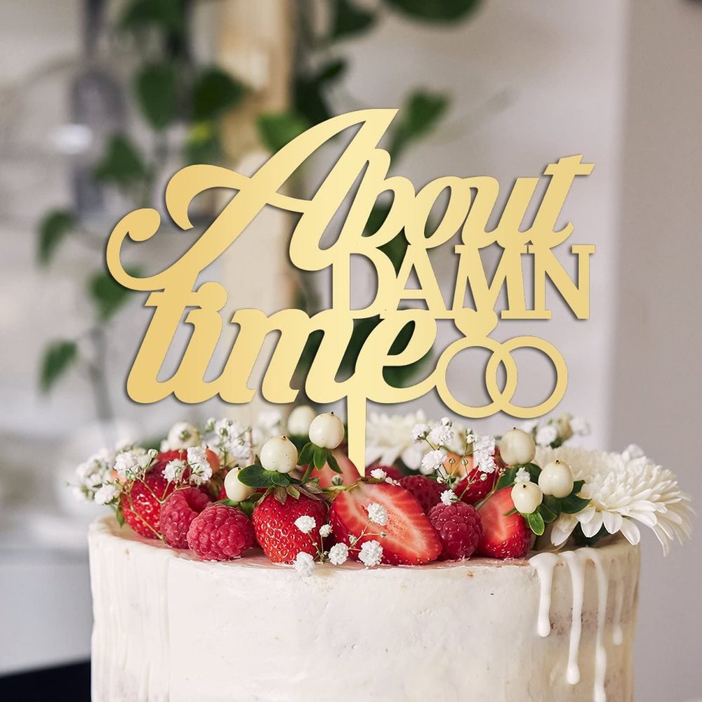 About Damn Time Wedding Cake Toppers Gift For Bride Groom Funny Wedding Cake Topper Romance Cake Decor Anniversary Engagement Bridal Shower Party Decoration Cake Supplies