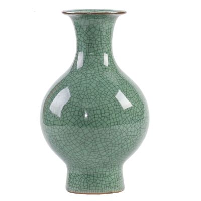 11.2Inches Chinese Ceramic Art Handmade Antique ice Crack Glaze Chinese vases Big China Porcelain Flower Bottle Green Vase for Flowers Home Decoration