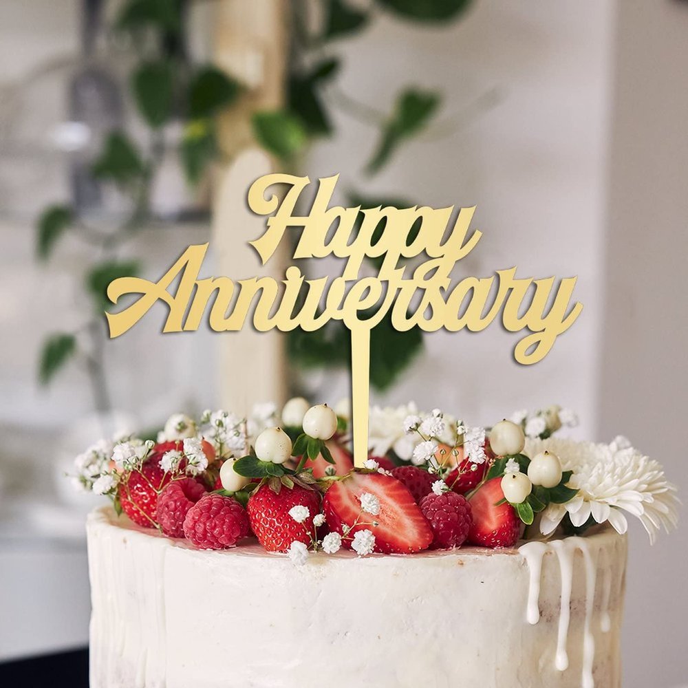 Happy Anniversary Wedding Cake Topper Gift For Bride Groom Funny Wedding Cake Toppers Elegant Cake Decor Engagement Anniversary Bridal Shower Party Decoration Cake Supplies