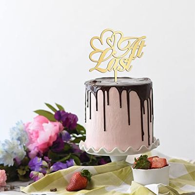 At Last Wedding Cake Topper Gift For Bride Groom Art Font Wedding Cake Toppers Monogram Wedding Rustic Cake Decor Anniversary Engagement Bridal Shower Party Decoration Cake Supplies
