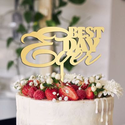 Best Day Ever Wedding Cake Toppers Gift For Bride Groom Personalized Rustic Cake Decor Art Font Wedding Cake Topper Engagement Bridal Shower Party Decoration Cake Supplies