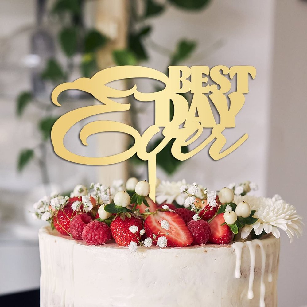Best Day Ever Wedding Cake Toppers Gift For Bride Groom Personalized Rustic Cake Decor Art Font Wedding Cake Topper Engagement Bridal Shower Party Decoration Cake Supplies