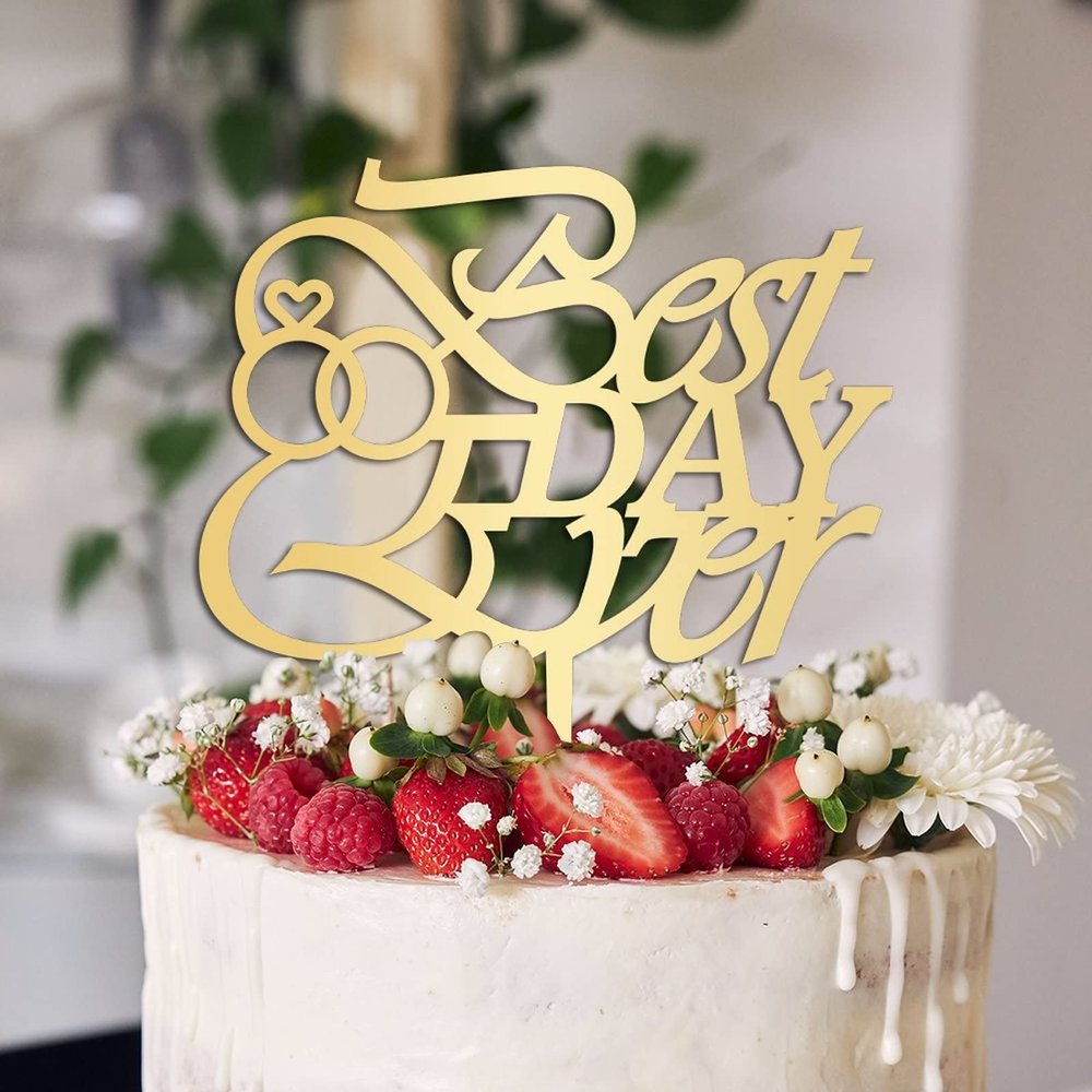 Best Day Ever Wedding Cake Topper Gift For Bride Groom Monogram Cake Toppers Personalized Wedding Rustic Cake Decor Engagement Bridal Shower Party Decoration Cake Supplies