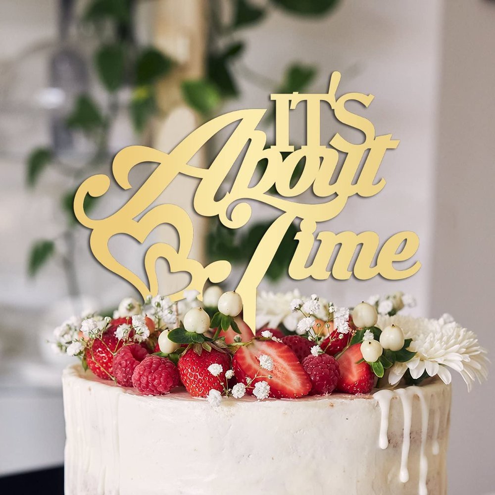 It's About Time Cake Toppers Gift For Bride Groom Monogram Rustic Cake Decor Wedding Cake Topper Bridal Shower Anniversary Engagement Party Decoration Cake Supplies