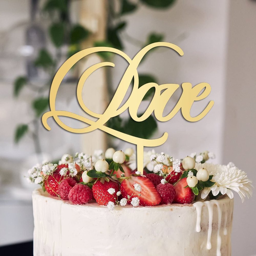 Love Cake Toppers Gift For Bride Groom Couple Rustic Cake Decor Romance Wedding Cake Topper Engagement Anniversary Bridal Shower Party Decoration Cake Supplies