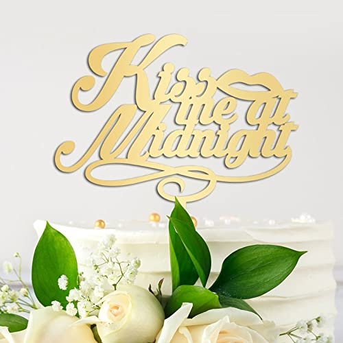 Kiss Me at Midnight Cake Toppers Gift For Bride Groom Calligraphy Wedding Cake Decor Couple Cake Topper Engagement Anniversary Party Decoration Cake Supplies