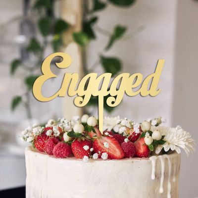 Engaged Wedding Cake Topper Gift For Bride Groom Modern Cake Decor Elegant Cake Topper Bridal Shower Anniversary Party Decoration Cake Supplies